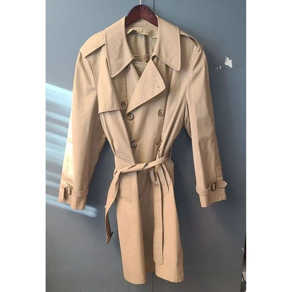 London Fog Women's Trench Coat 40 Short Rain Jacket (No Liner) Beige 32 Sleeve